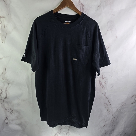 Ariat T Shirt Mens XL Black Rebar Pocket Tee Short Sleeve Heavyweight Crew Neck - Picture 1 of 10